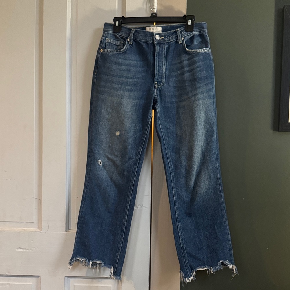 We The Free Distressed Straight Leg Jeans - Dark Blue - Picture 1 of 5
